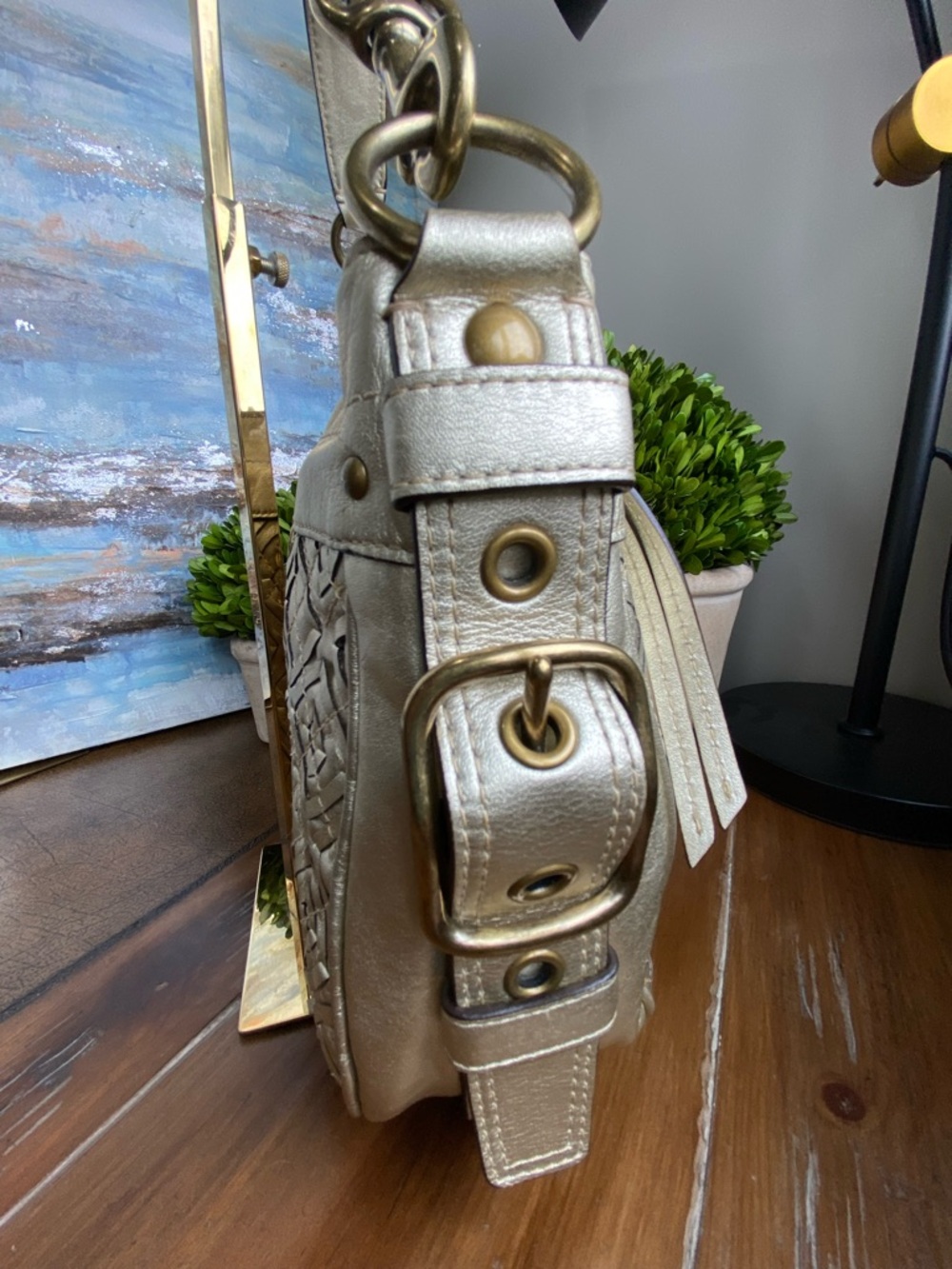Coach Gold Woven Zoe Buckle Shoulder Bag - Picture 8 of 17